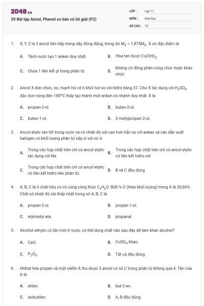 35 Bài tập Ancol, Phenol cơ bản có lời giải (P2)