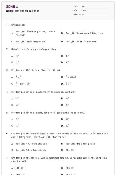 Bài tập: Tam giác cân có đáp án