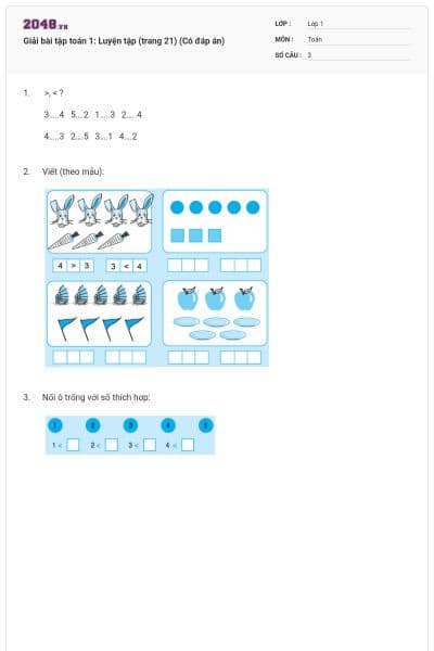 Giải bài tập toán 1: Luyện tập (trang 21) (Có đáp án)