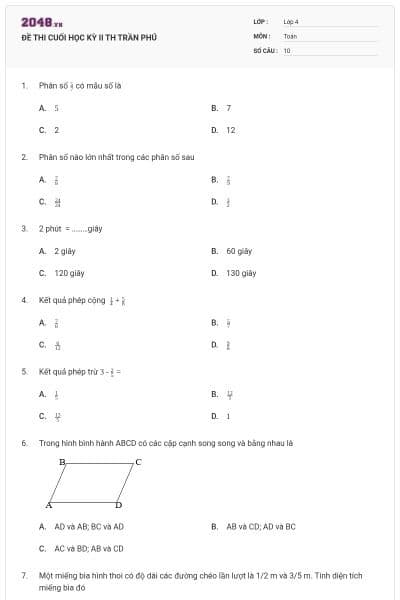 ĐỀ THI CUỐI HỌC KỲ II TH TRẦN PHÚ