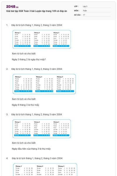 Giải bài tập SGK Toán 3 bài Luyện tập trang 109 có đáp án