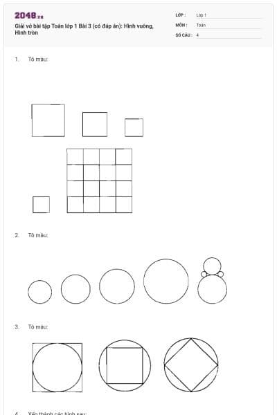Giải vở bài tập Toán lớp 1 Bài 3 (có đáp án): Hình vuông, Hình tròn