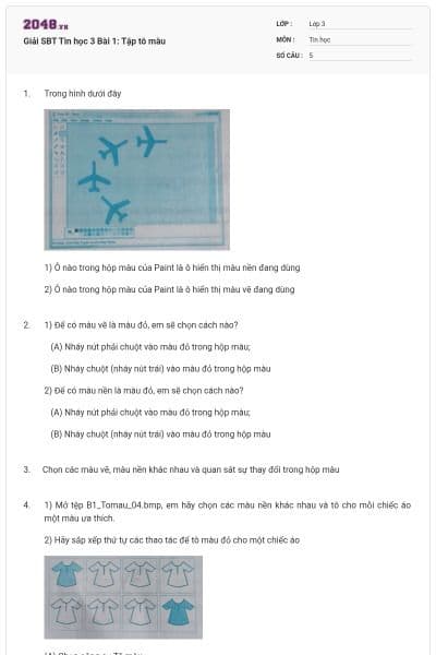 Giải SBT Tin học 3 Bài 1: Tập tô màu