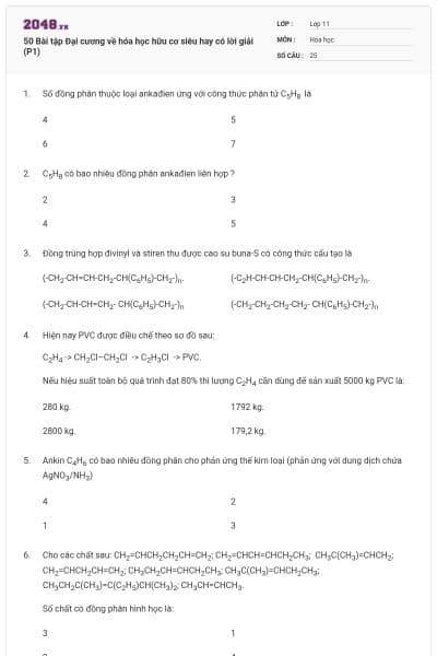 50 Bài tập Đại cương về hóa học hữu cơ siêu hay có lời giải (P1)