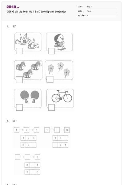 Giải vở bài tập Toán lớp 1 Bài 7 (có đáp án): Luyện tập