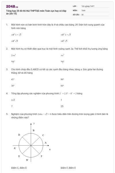Tổng hợp 20 đề thi thử THPTQG môn Toán cực hay có đáp án (đề 15)