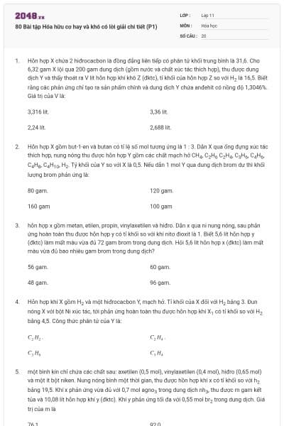 80 Bài tập Hóa hữu cơ hay và khó có lời giải chi tiết (P1)