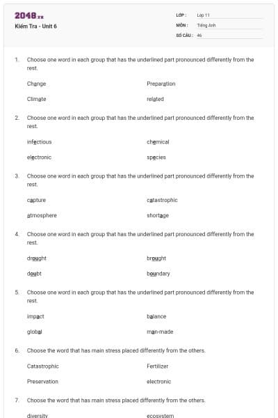 Kiểm Tra - Unit 6