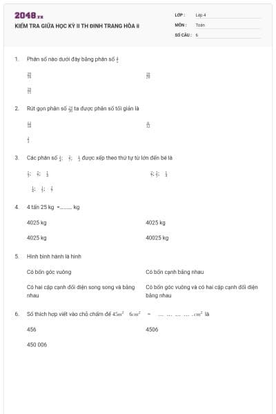 KIỂM TRA GIỮA HỌC KỲ II TH ĐINH TRANG HÒA ii