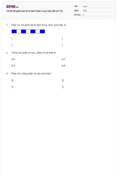 15 Đề thi giữa học kì II môn Toán 4 cực hay (đề số 12)