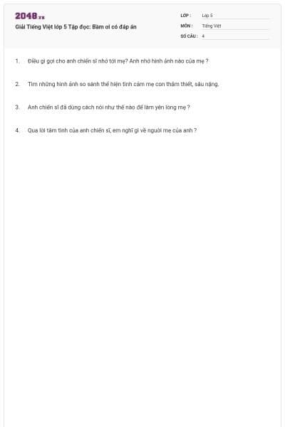 Giải Tiếng Việt lớp 5 Tập đọc: Bầm ơi có đáp án