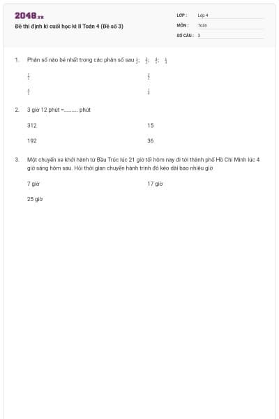 Đề thi định kì cuối học kì II Toán 4 (Đề số 3)