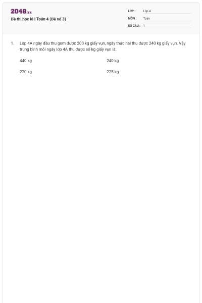 Đề thi học kì I Toán 4 (Đề số 3)