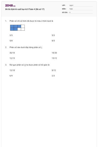 Đề thi định kì cuối học kì II Toán 4 (Đề số 17)