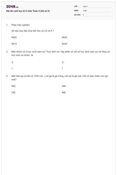 Bài thi cuối học kì II môn Toán 4 (Đề số 2)