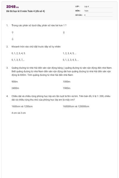 Đề thi học kì II môn Toán 4 (đề số 4)