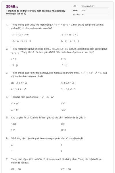 Tổng hợp đề thi thử THPTQG môn Toán mới nhất cực hay có lời giải (Đề số 1)
