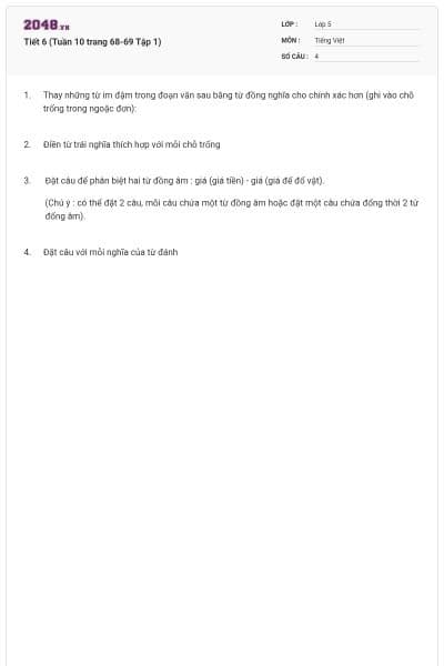 Tiết 6 (Tuần 10 trang 68-69 Tập 1)