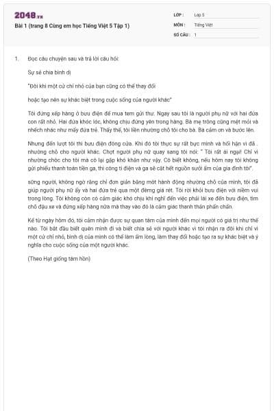 Bài 1 (trang 8 Cùng em học Tiếng Việt 5 Tập 1)