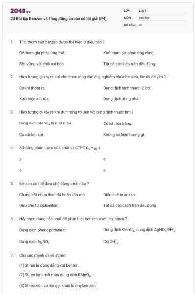 23 Bài tập Benzen và đồng đằng cơ bản có lời giải (P4)