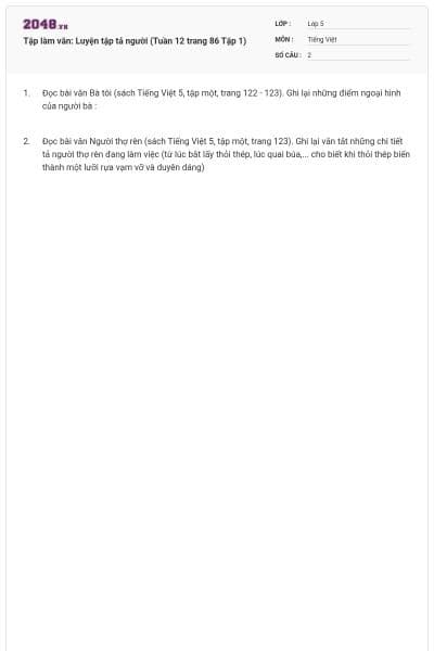 Tập làm văn: Luyện tập tả người (Tuần 12 trang 86 Tập 1)