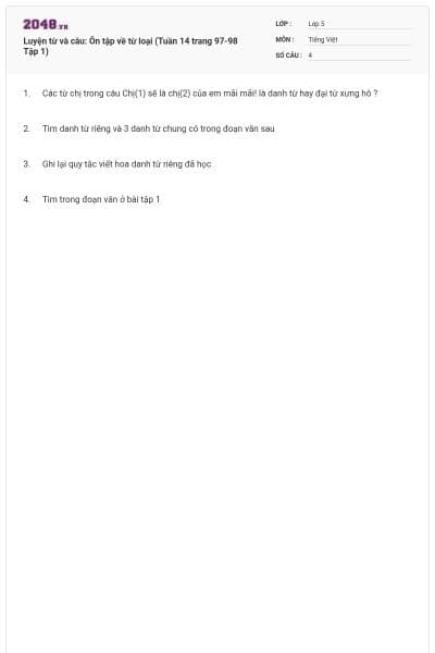 Luyện từ và câu: Ôn tập về từ loại (Tuần 14 trang 97-98 Tập 1)