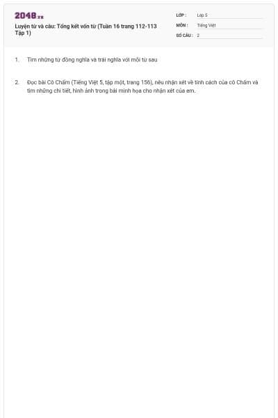 Luyện từ và câu: Tổng kết vốn từ (Tuần 16 trang 112-113 Tập 1)