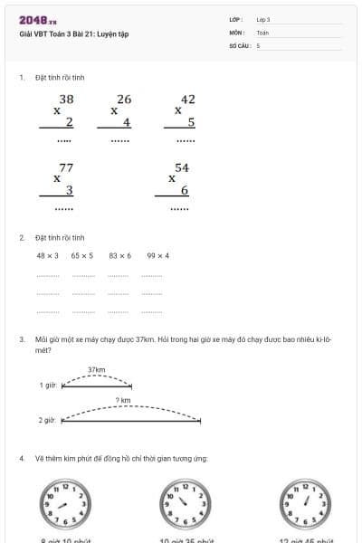 Giải VBT Toán 3 Bài 21: Luyện tập