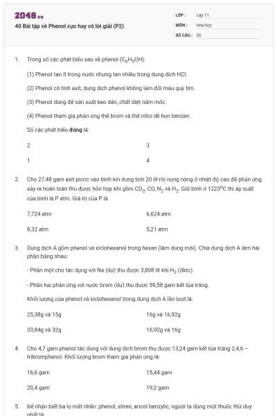 40 Bài tập về Phenol cực hay có lời giải (P2)