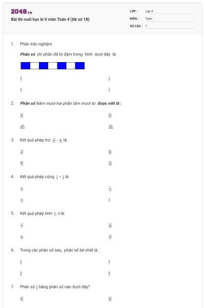 Bài thi cuối học kì II môn Toán 4 (Đề số 18)