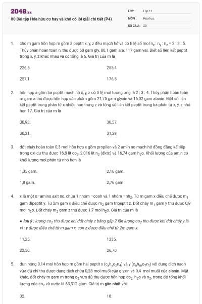 80 Bài tập Hóa hữu cơ hay và khó có lời giải chi tiết (P4)