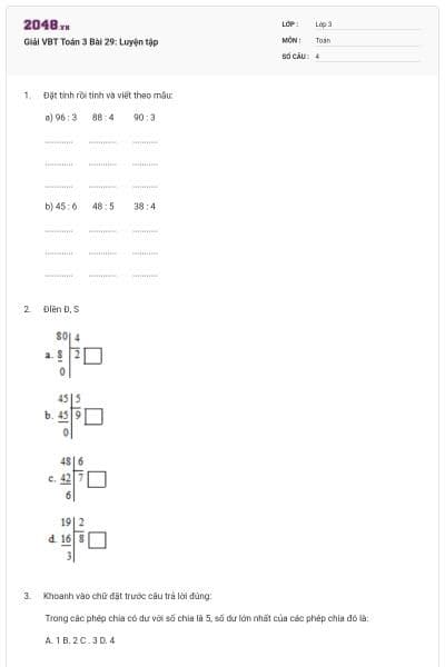 Giải VBT Toán 3 Bài 29: Luyện tập
