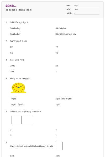 Đề thi học kì I Toán 3 (Đề 2)