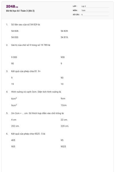 Đề thi học kì I Toán 3 (Đề 3)