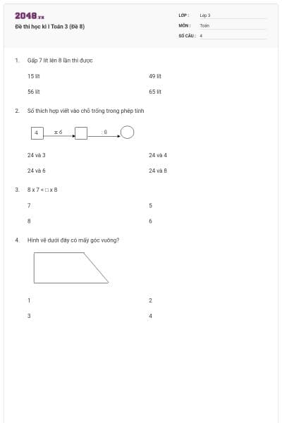 Đề thi học kì I Toán 3 (Đề 8)