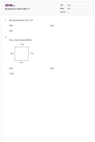 Đề thi học kì I Toán 3 (Đề 11)