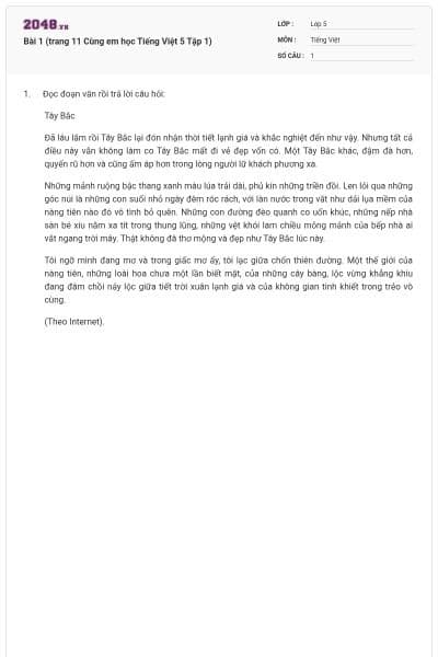 Bài 1 (trang 11 Cùng em học Tiếng Việt 5 Tập 1)