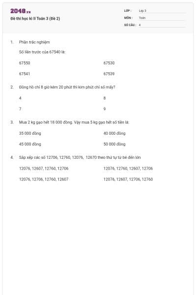 Đề thi học kì II Toán 3 (Đề 2)