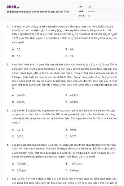 80 Bài tập Hóa hữu cơ hay và khó có lời giải chi tiết (P3)