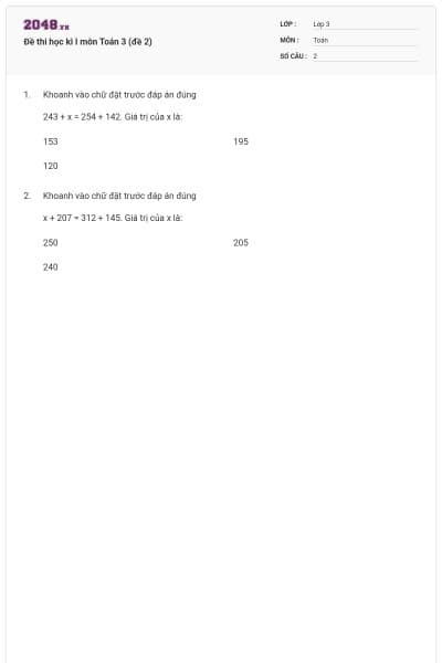 Đề thi học kì I môn Toán 3 (đề 2)