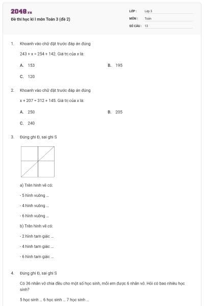 Đề thi học kì I môn Toán 3 (đề 2)