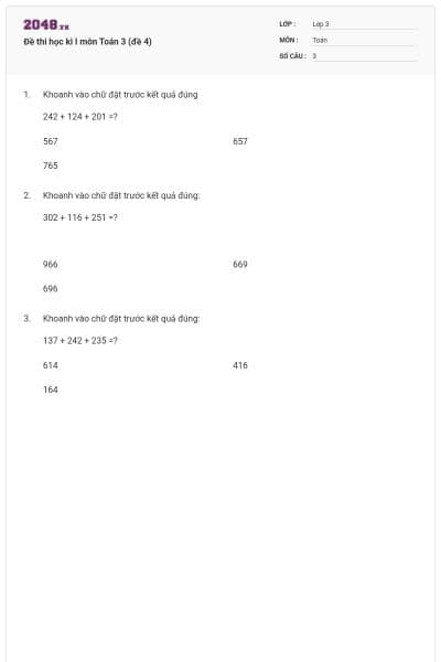 Đề thi học kì I môn Toán 3 (đề 4)