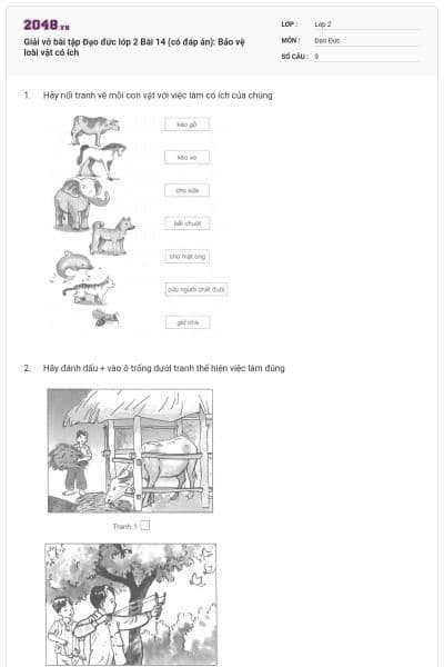 Giải vở bài tập Đạo đức lớp 2 Bài 14 (có đáp án): Bảo vệ loài vật có ích
