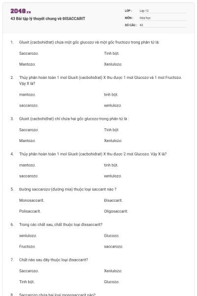 43 Bài tập lý thuyết chung về ĐISACCARIT