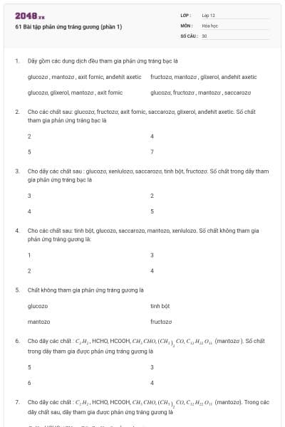 61 Bài tập phản ứng tráng gương (phần 1)