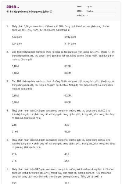 61 Bài tập phản ứng tráng gương (phần 2)