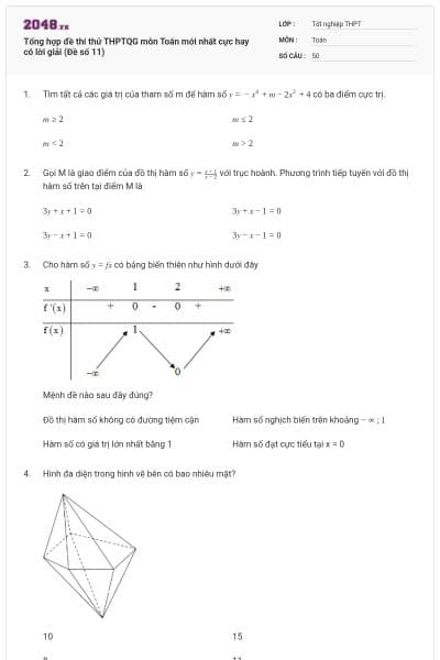 Tổng hợp đề thi thử THPTQG môn Toán mới nhất cực hay có lời giải (Đề số 11)