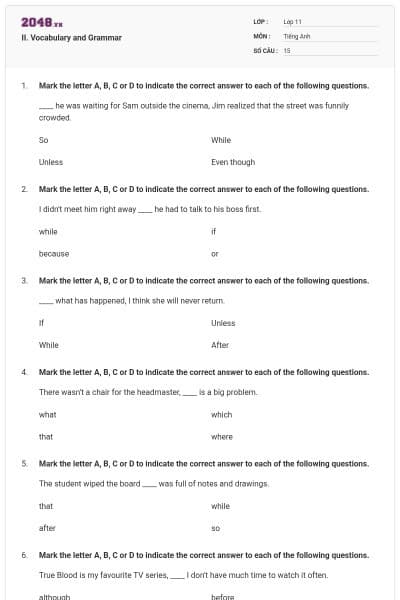 II. Vocabulary and Grammar