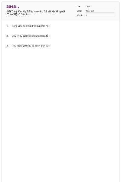 Giải Tiếng Việt lớp 5 Tập làm văn: Trả bài văn tả người (Tuần 34) có đáp án