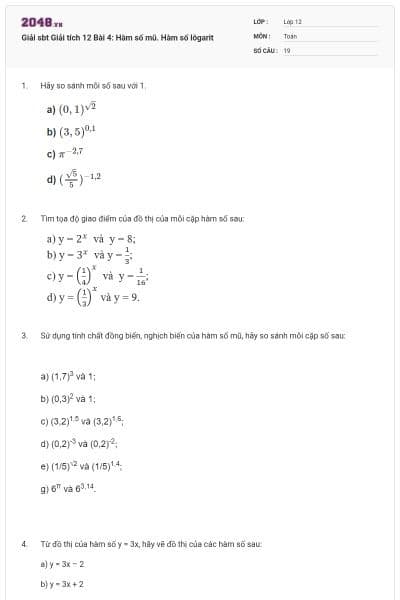 Giải sbt Giải tích 12 Bài 4: Hàm số mũ. Hàm số lôgarit